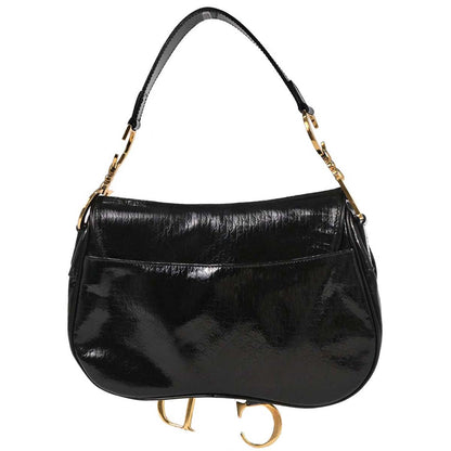 Christian Dior Black Patent Leather Double Saddle Handbag