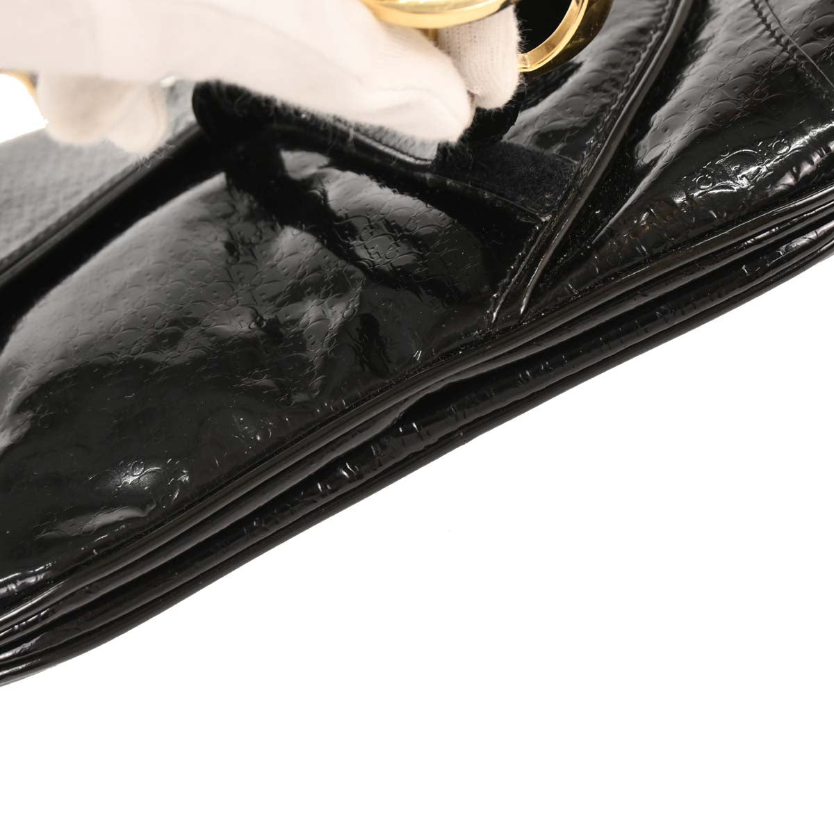 Christian Dior Black Patent Leather Double Saddle Handbag