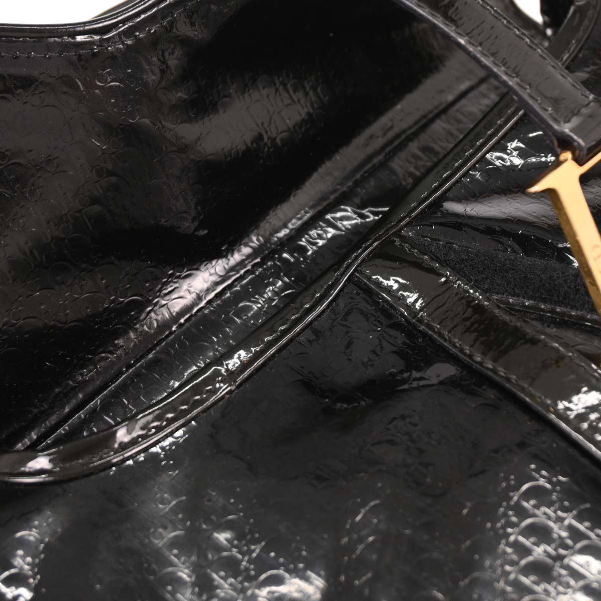 Christian Dior Black Patent Leather Double Saddle Handbag