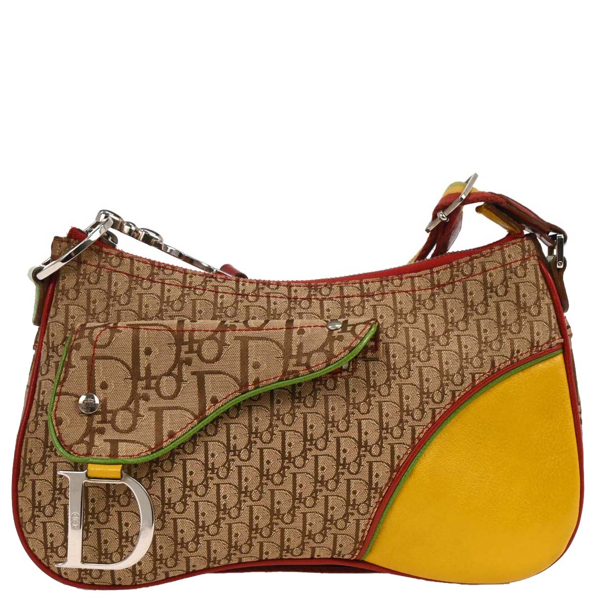 Christian Dior 2004 Rasta-Color Trotter Saddle Shoulder Bag
