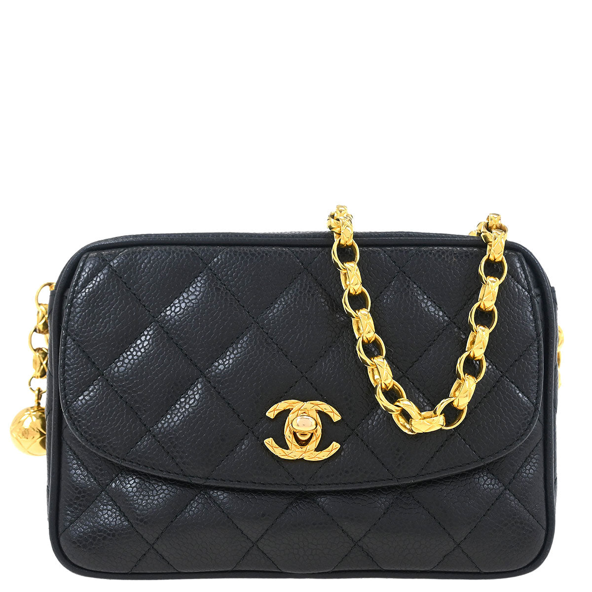 Chanel 1991-1994 Black Caviar Camera Bag Mini