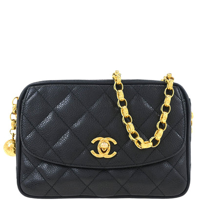 Chanel 1991-1994 Black Caviar Camera Bag Mini