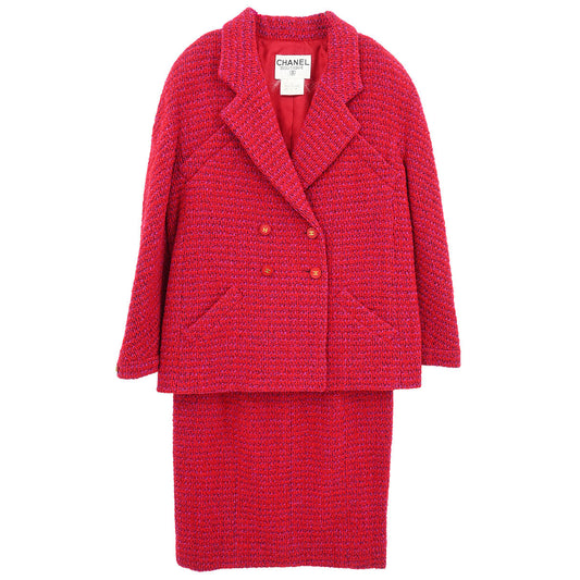Chanel 1995 Setup Suit Jacket Skirt Red #38