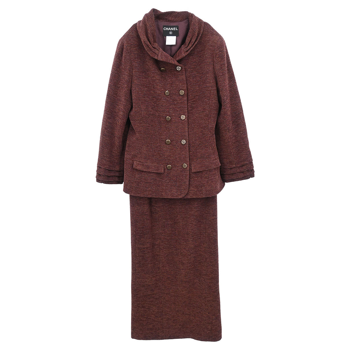 Chanel 1998 Setup Suit Jacket Skirt Brown #42