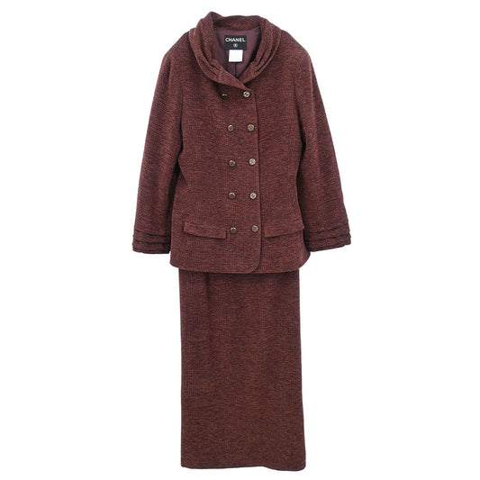 Chanel 1998 Setup Suit Jacket Skirt Brown #42