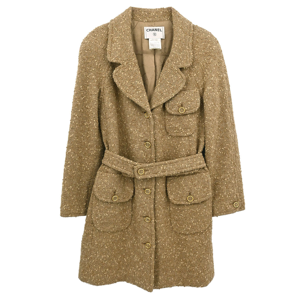Chanel 2001 Single Breasted Coat Beige #38