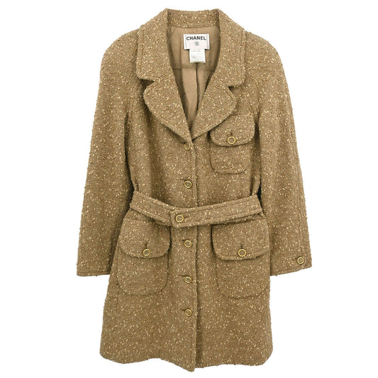 Chanel 2001 Single Breasted Coat Beige #38