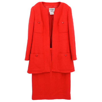 Chanel 1996 Setup Suit Jacket Skirt Red #40