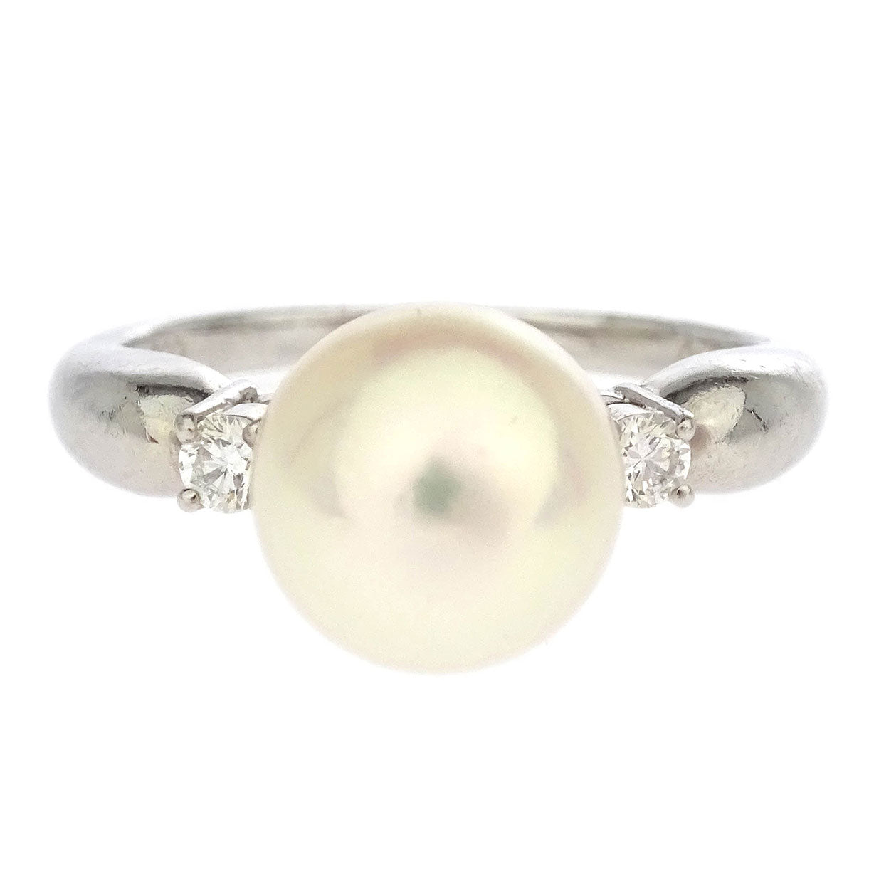 Tasaki Ring Pt900 Genuine Pearl Diamond Silver #49