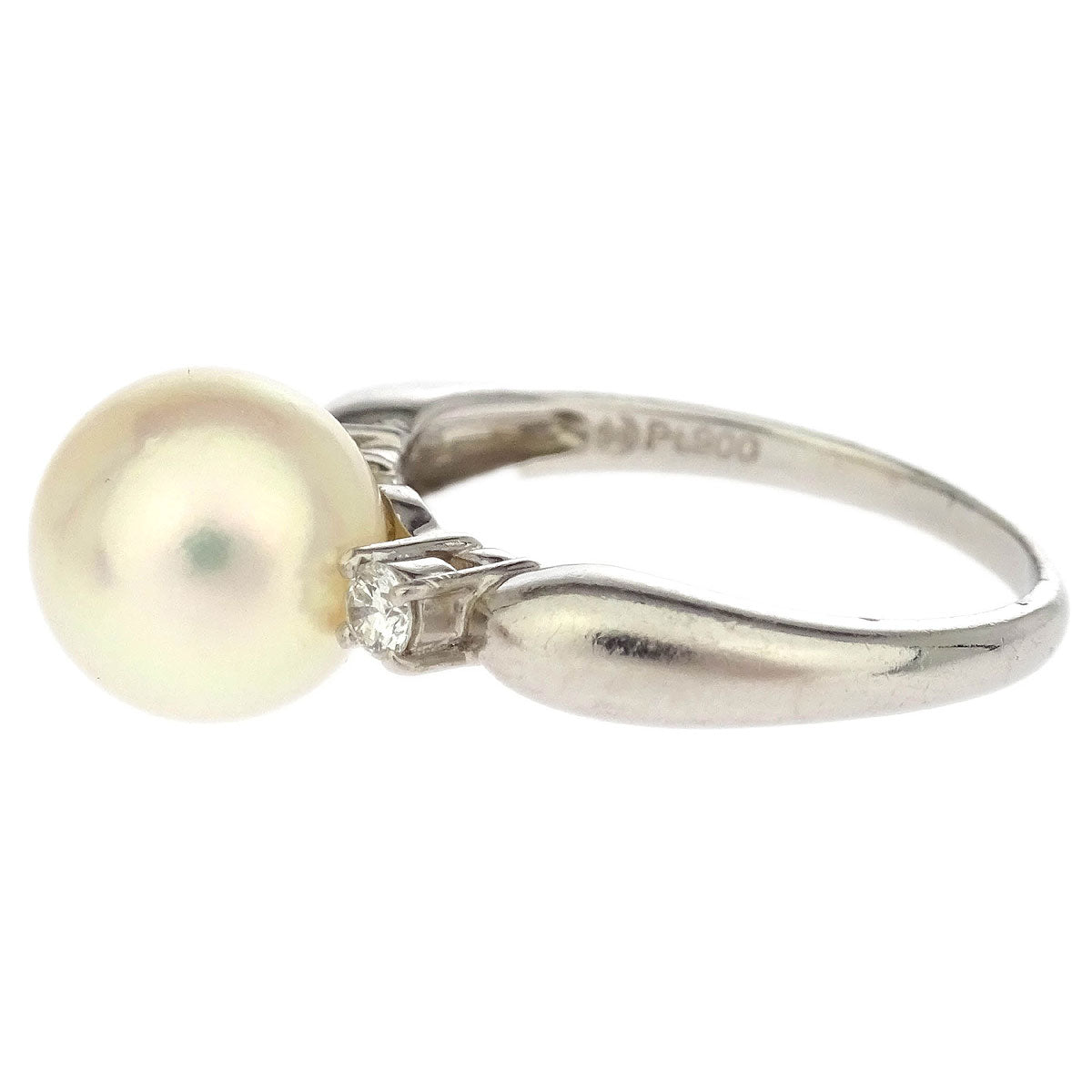 Tasaki Ring Pt900 Genuine Pearl Diamond Silver #49