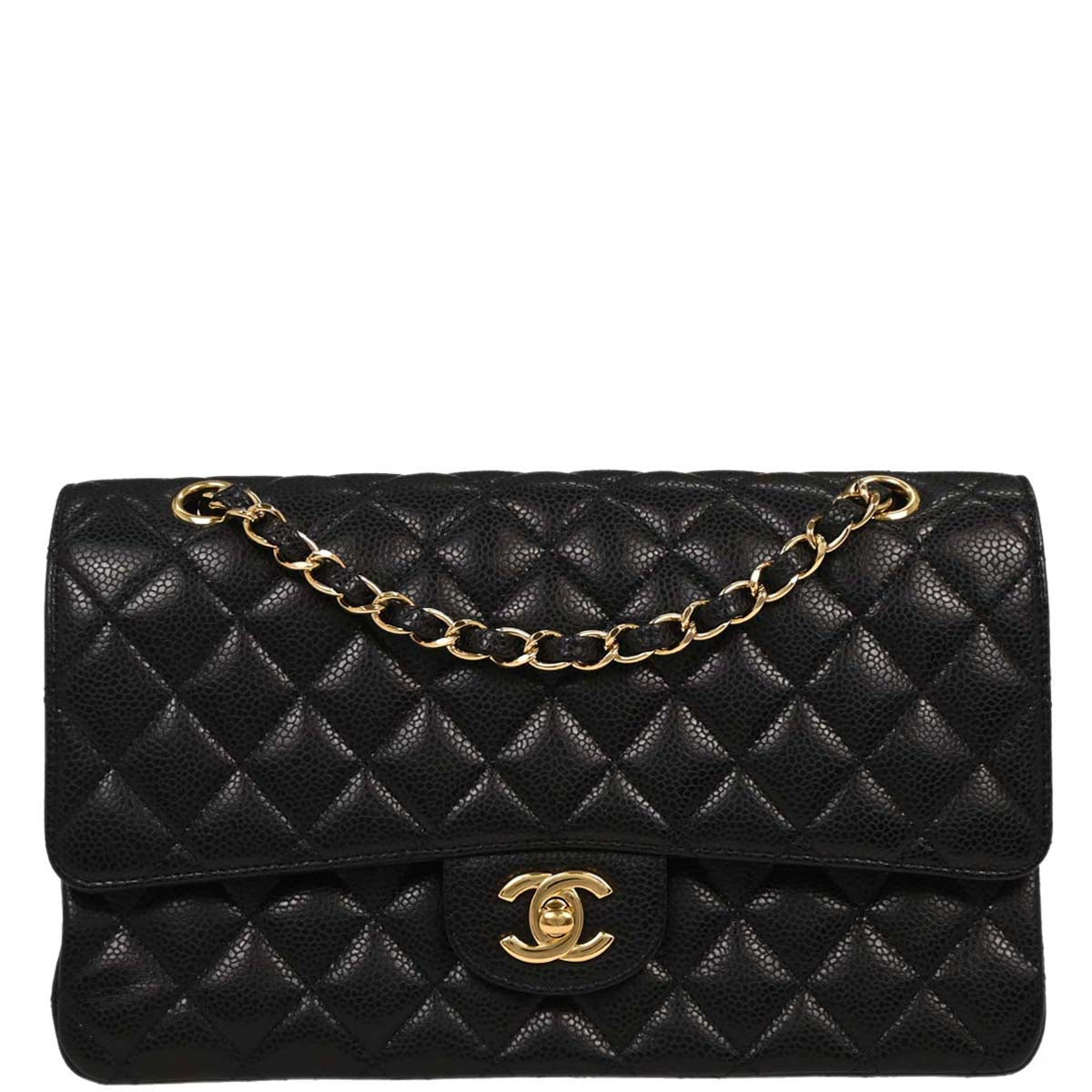 Chanel 2009-2010 Black Caviar Medium Classic Double Flap Shoulder Bag