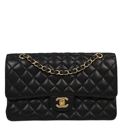 Chanel 2009-2010 Black Caviar Medium Classic Double Flap Shoulder Bag