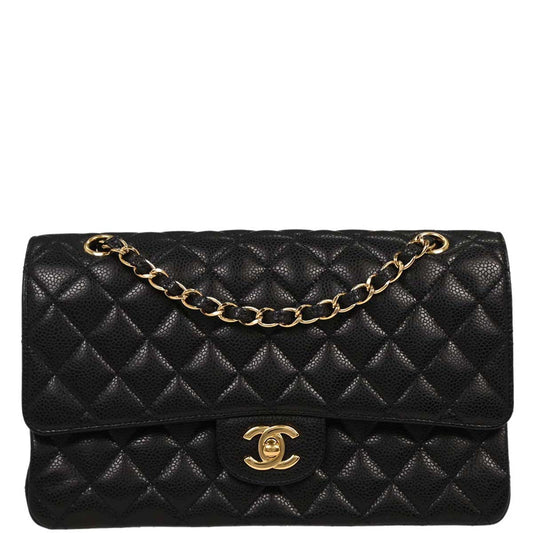 Chanel 2009-2010 Black Caviar Medium Classic Double Flap Shoulder Bag