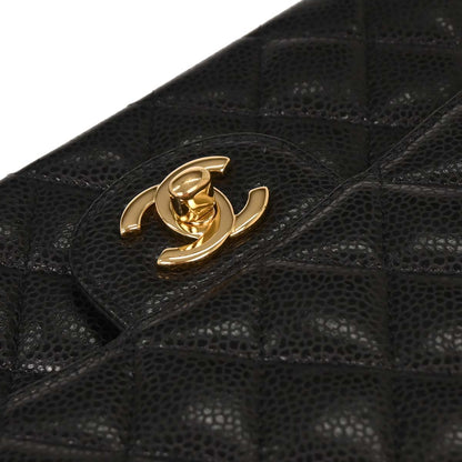 Chanel 2009-2010 Black Caviar Medium Classic Double Flap Shoulder Bag
