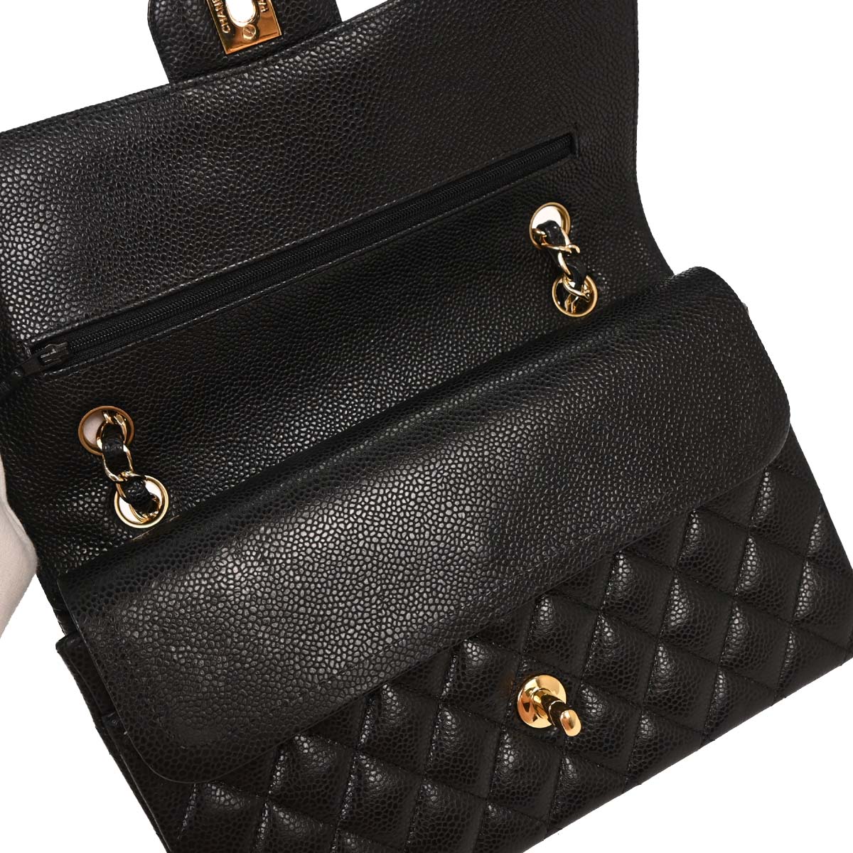 Chanel 2009-2010 Black Caviar Medium Classic Double Flap Shoulder Bag