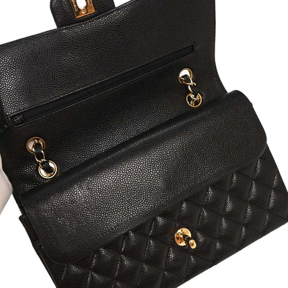 Chanel 2009-2010 Black Caviar Medium Classic Double Flap Shoulder Bag