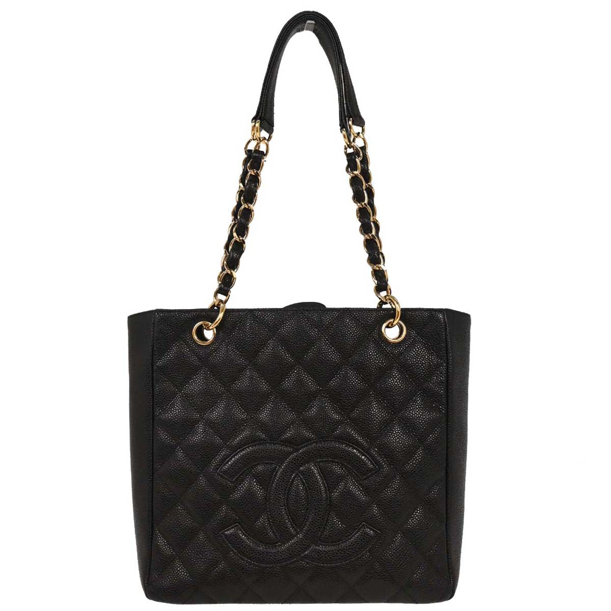 Chanel 2004-2005 Black Caviar Petite Shopping Tote PST Chain Handbag