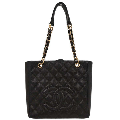 Chanel 2004-2005 Black Caviar Petite Shopping Tote PST Chain Handbag