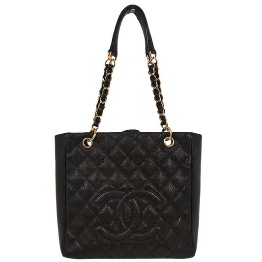 Chanel 2004-2005 Black Caviar Petite Shopping Tote PST Chain Handbag