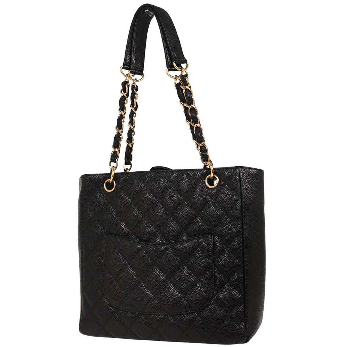 Chanel 2004-2005 Black Caviar Petite Shopping Tote PST Chain Handbag