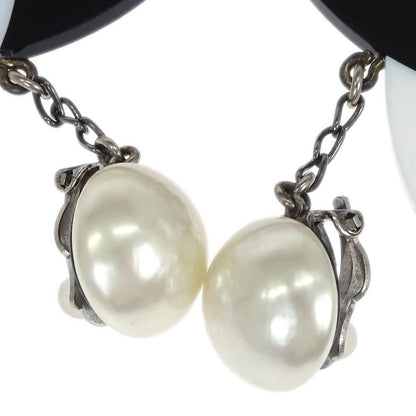 Chanel Dangle CC Earrings Clip-On Silver Costume Pearl 96P