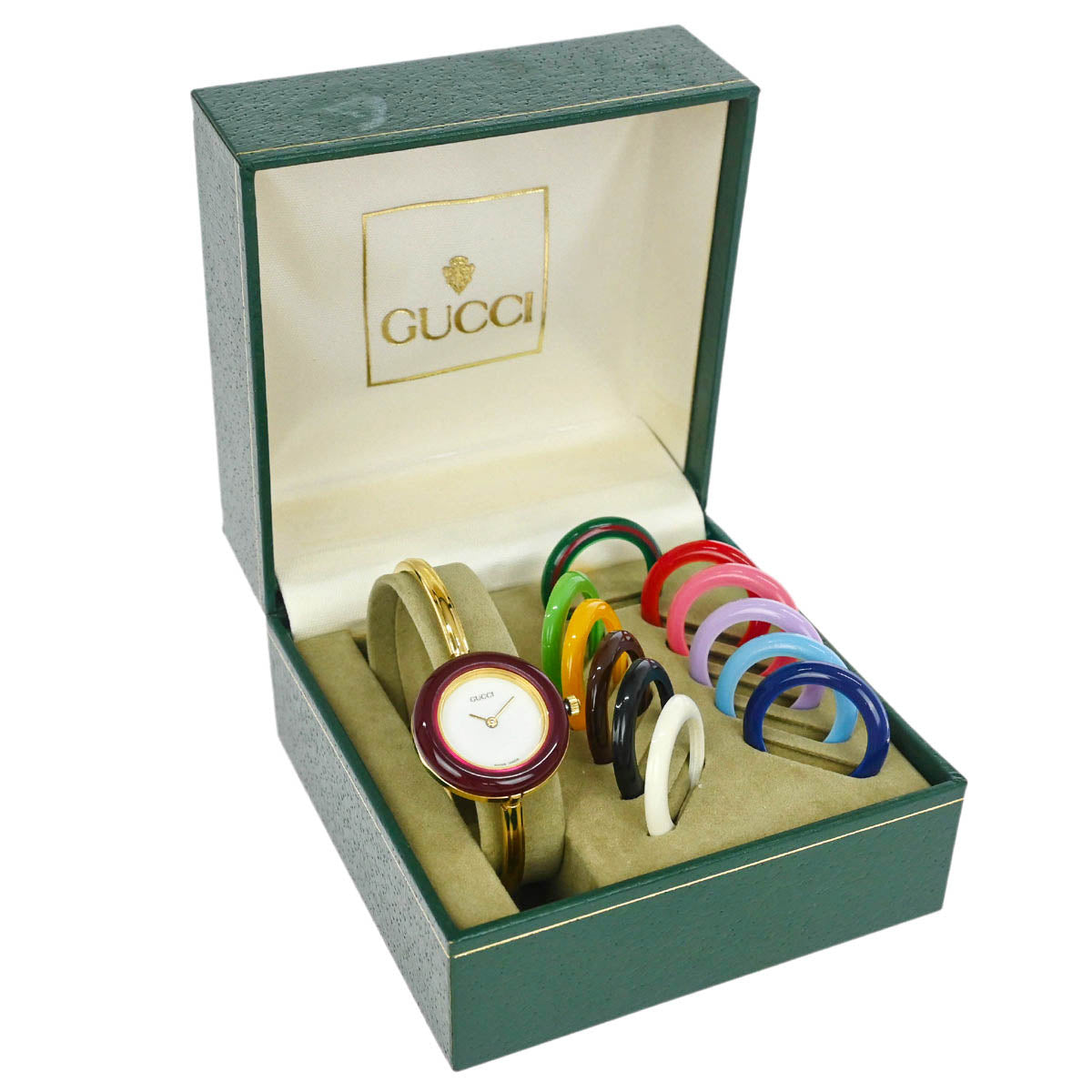 Gucci 11/12.2 Change Bezel Chameleon Quartz Watch SS 117881 SOLD] Rare Gucci 11/12.2 Change Bezel Gold Bangle Watch (5  main image 2