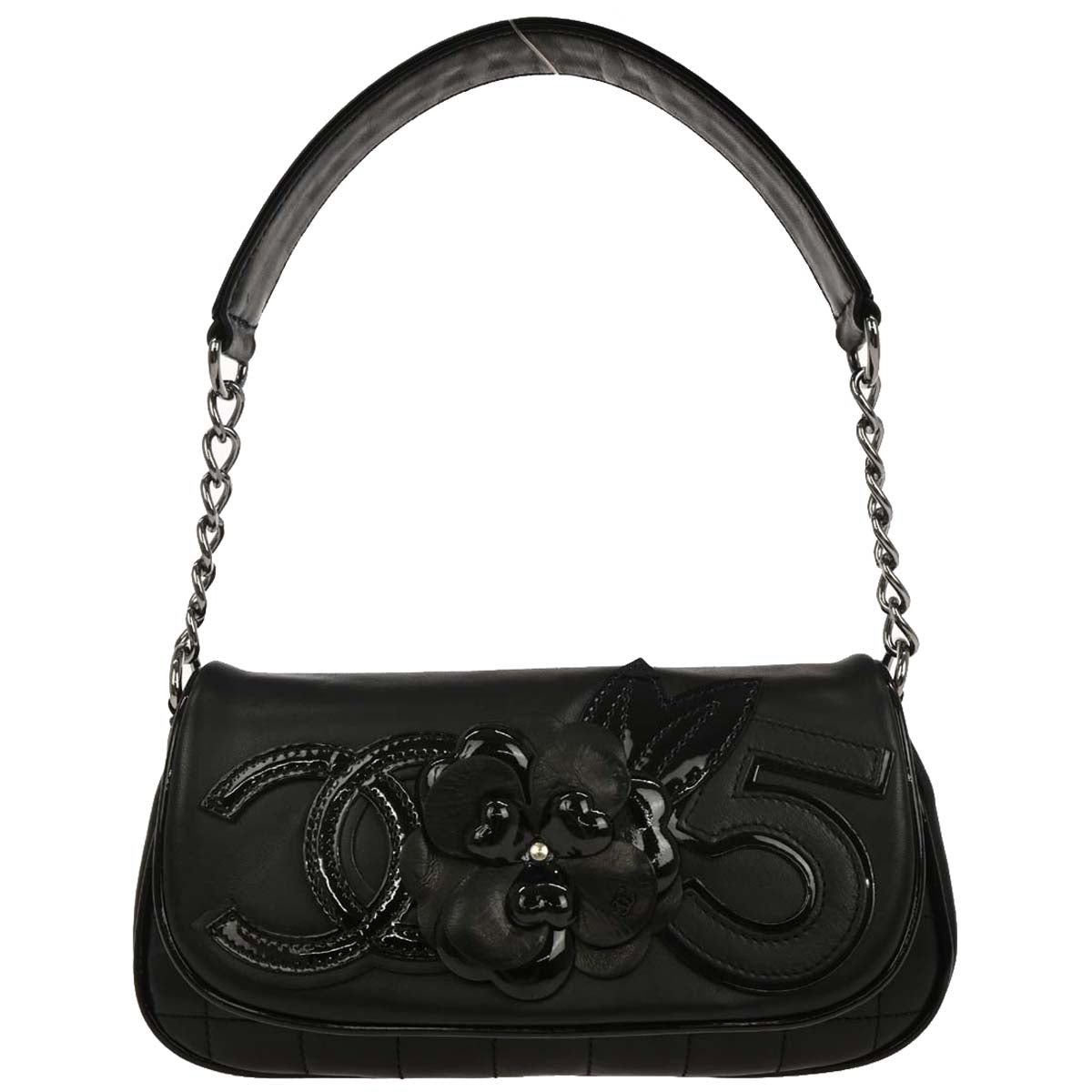Chanel Black Lambskin Choco Bar Camellia Handbag