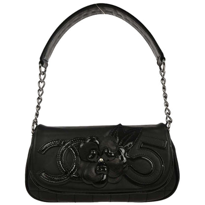Chanel Black Lambskin Choco Bar Camellia Handbag