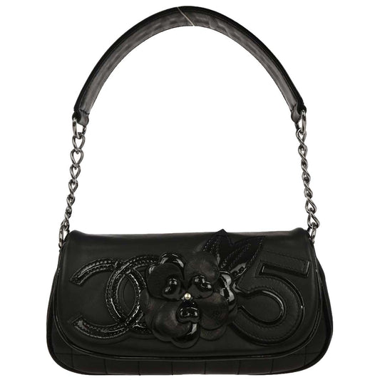 Chanel Black Lambskin Choco Bar Camellia Handbag