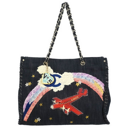 Chanel Navy Denim Night Flight Tote Handbag
