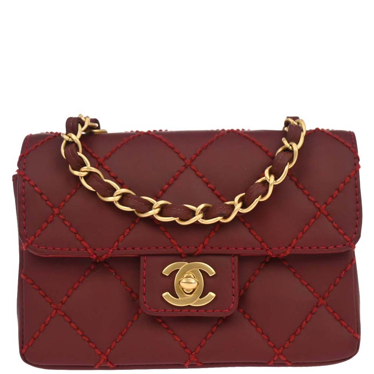 Chanel Red Calfskin Wild Stitch Mini Classic Square Flap Bag