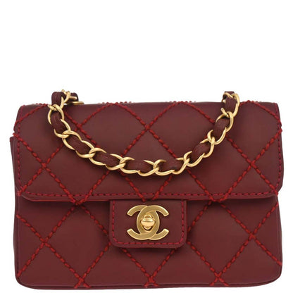 Chanel Red Calfskin Wild Stitch Mini Classic Square Flap Bag
