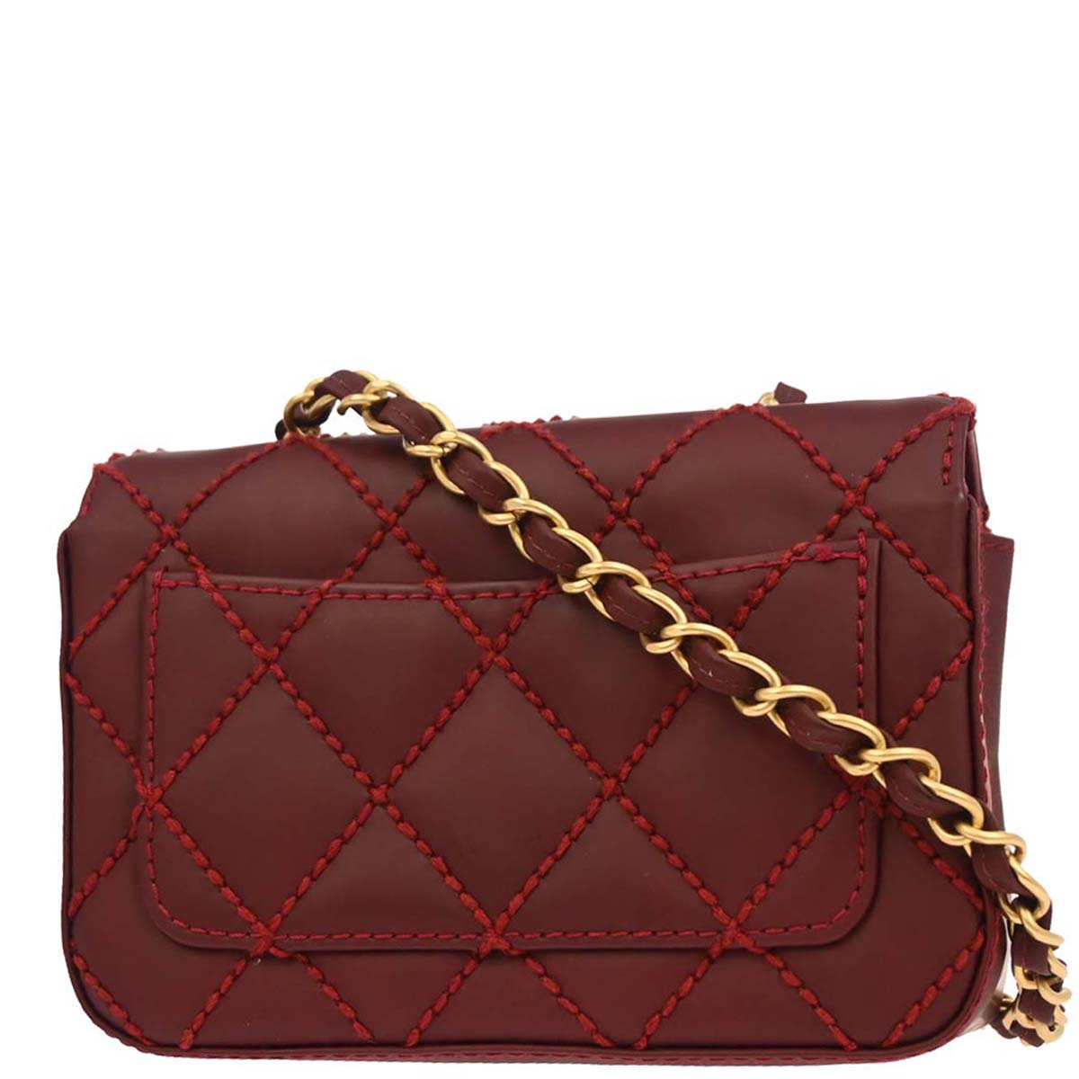 Chanel Red Calfskin Wild Stitch Mini Classic Square Flap Bag