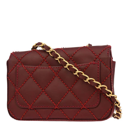 Chanel Red Calfskin Wild Stitch Mini Classic Square Flap Bag
