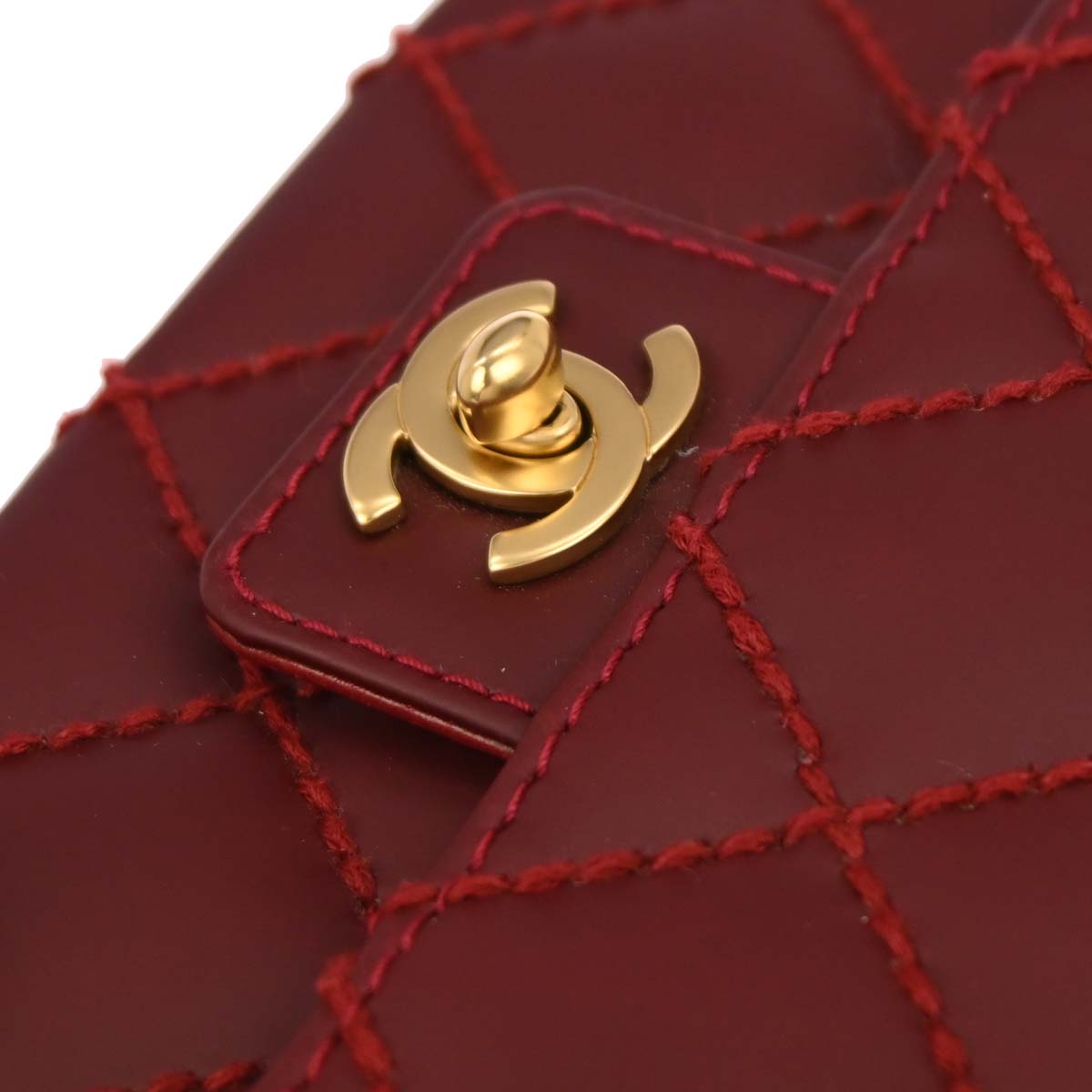 Chanel Red Calfskin Wild Stitch Mini Classic Square Flap Bag