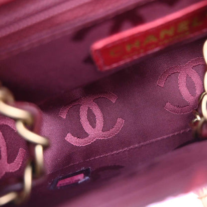 Chanel Red Calfskin Wild Stitch Mini Classic Square Flap Bag