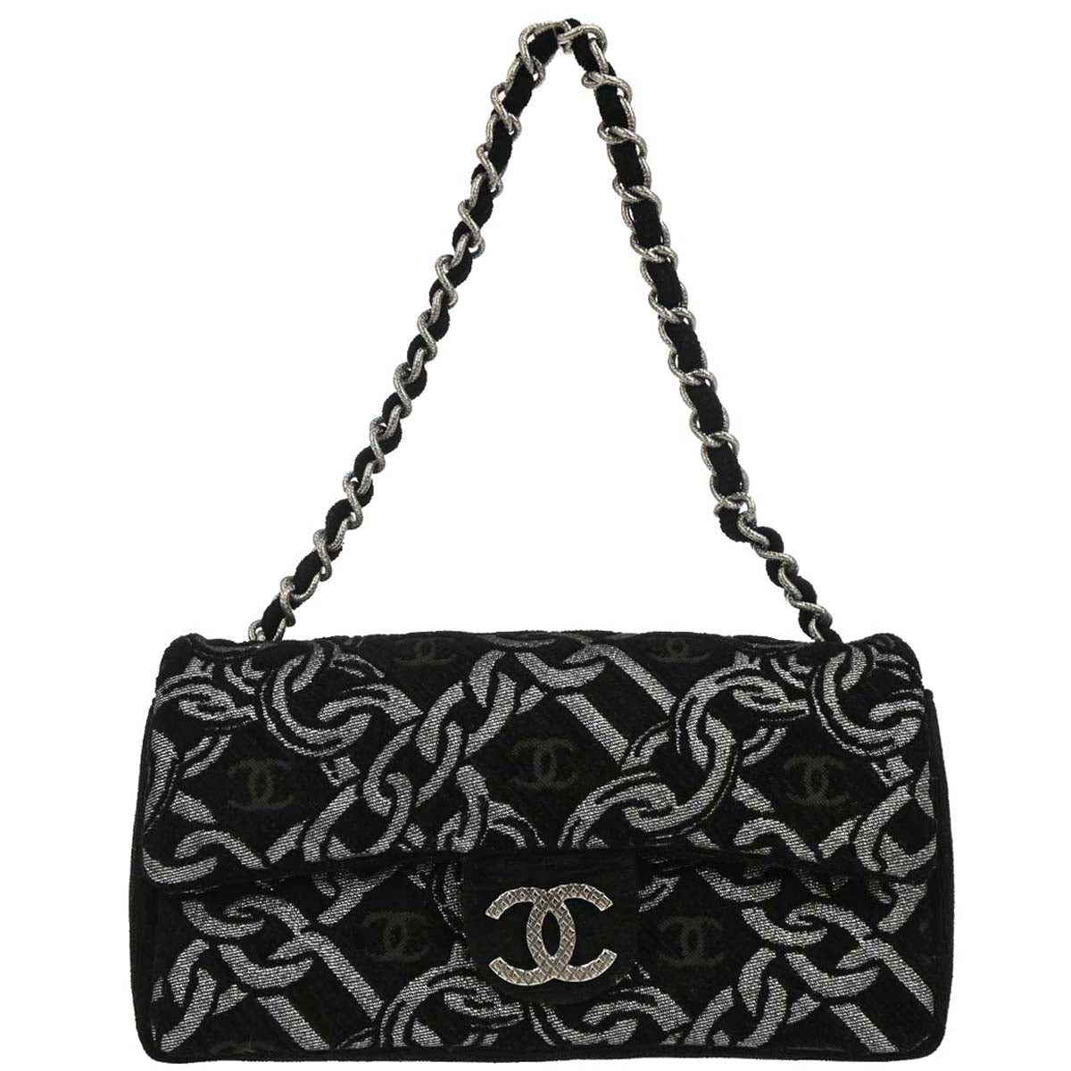 Chanel Black Canvas Chain Print Handbag