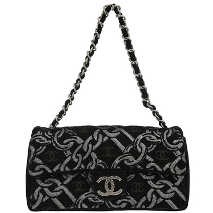 Chanel Black Canvas Chain Print Handbag