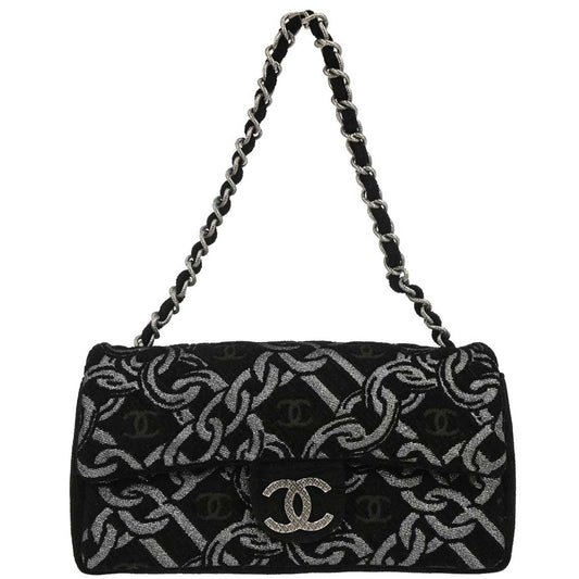 Chanel Black Canvas Chain Print Handbag