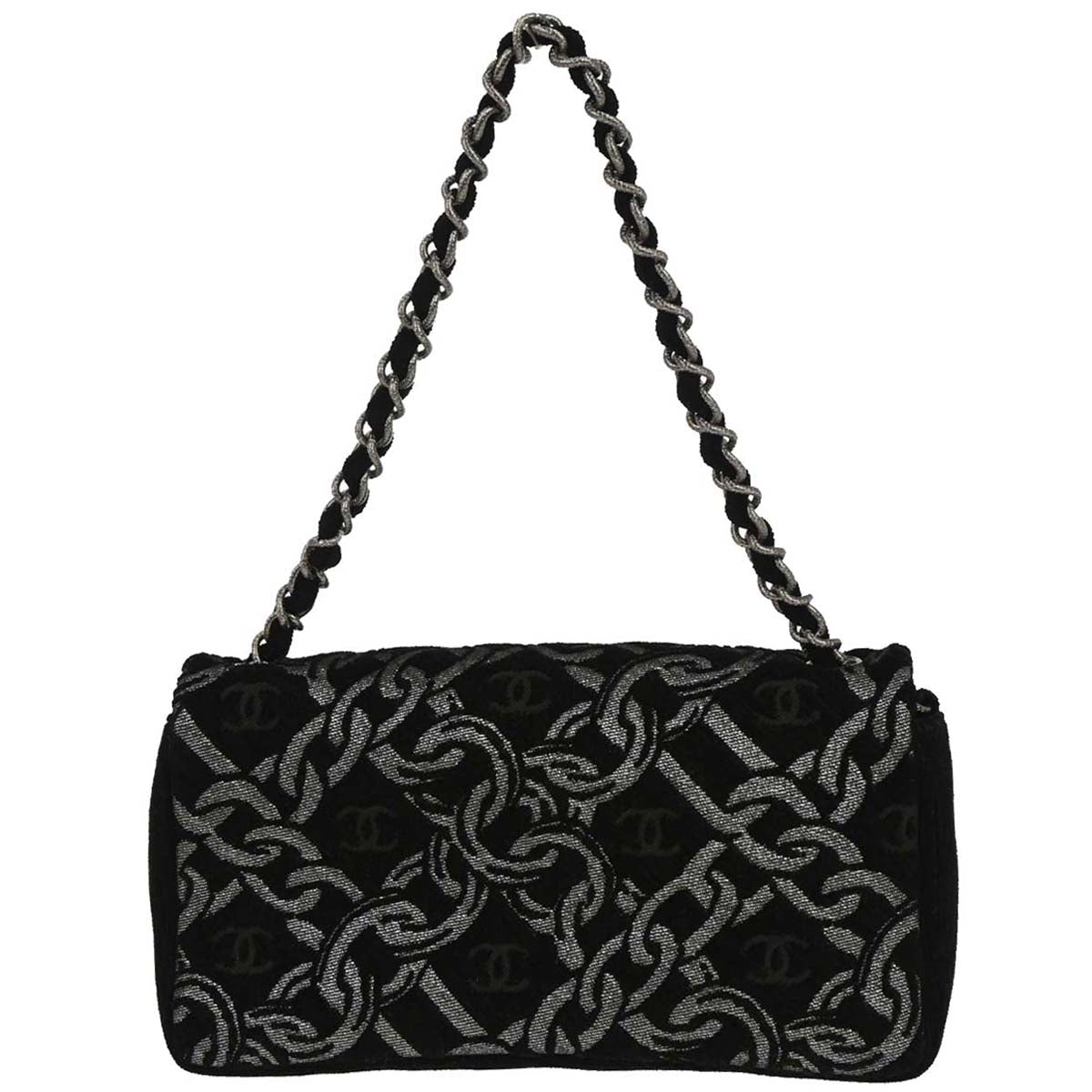 Chanel Black Canvas Chain Print Handbag