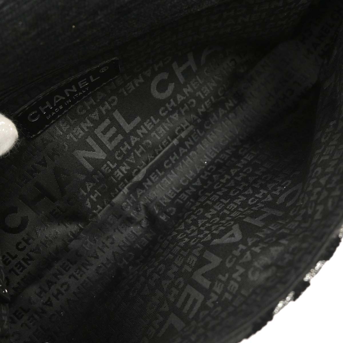 Chanel Black Canvas Chain Print Handbag