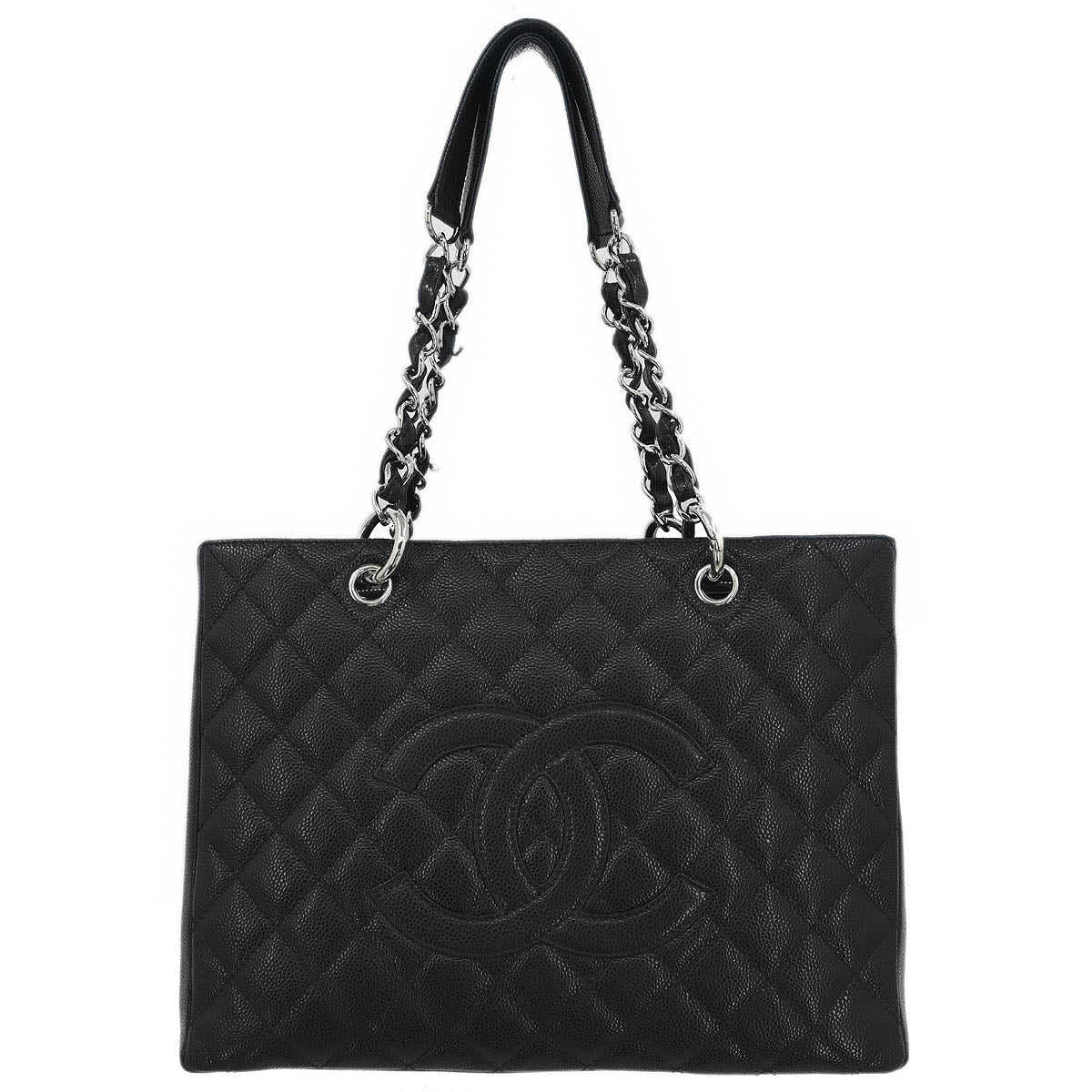 Chanel Black Caviar Grand Shopping Tote GST Chain Handbag