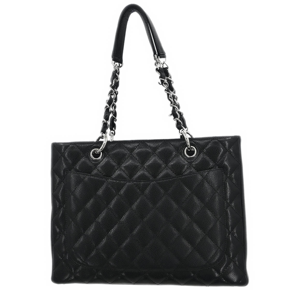Chanel Black Caviar Grand Shopping Tote GST Chain Handbag