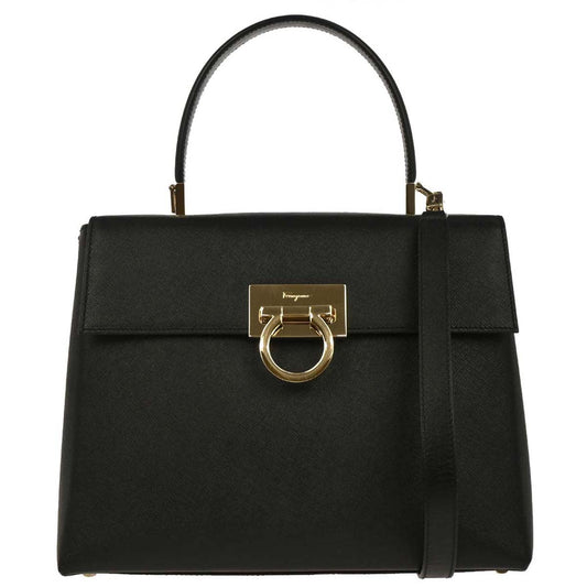 Salvatore Ferragamo Black Gancini 2way Shoulder Handbag