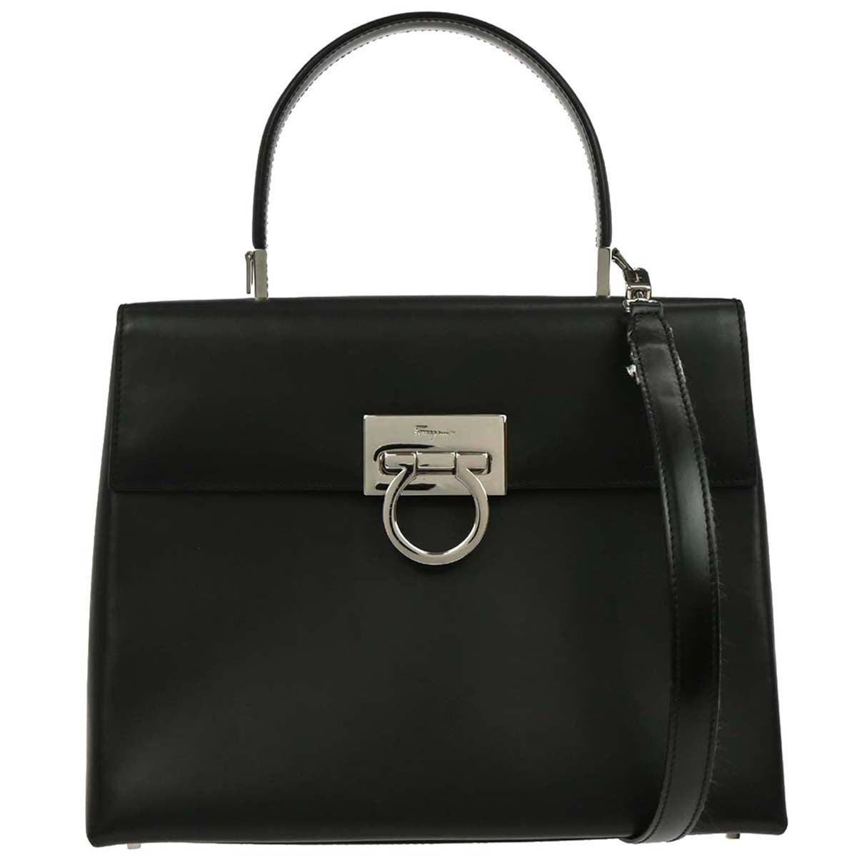 Salvatore Ferragamo Black Gancini 2way Shoulder Handbag