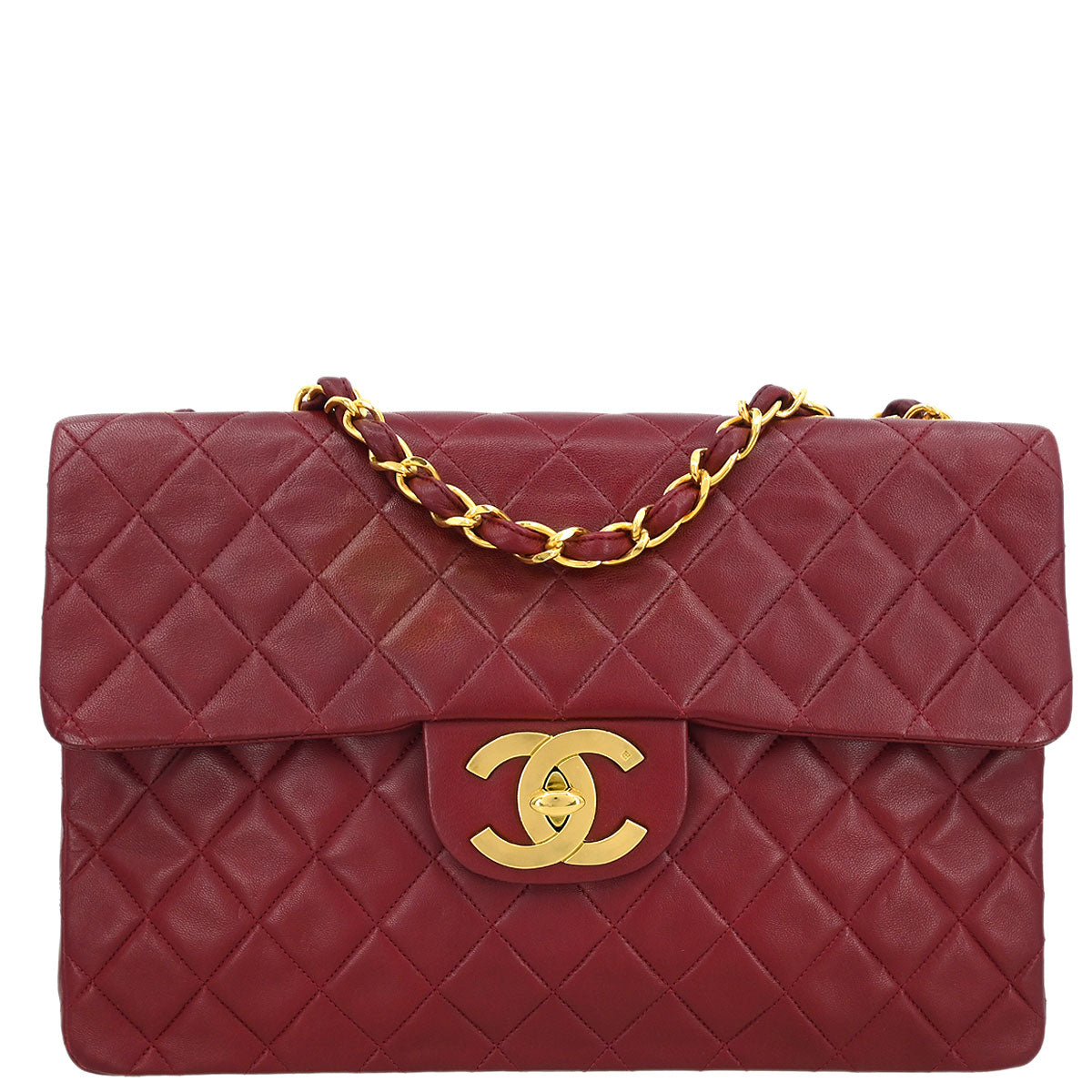 Chanel 1991-1994 Bordeaux Lambskin Maxi Classic Flap Shoulder Bag