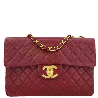 Chanel 1991-1994 Bordeaux Lambskin Maxi Classic Flap Shoulder Bag