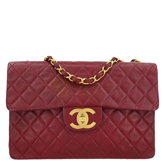Chanel 1991-1994 Bordeaux Lambskin Maxi Classic Flap Shoulder Bag