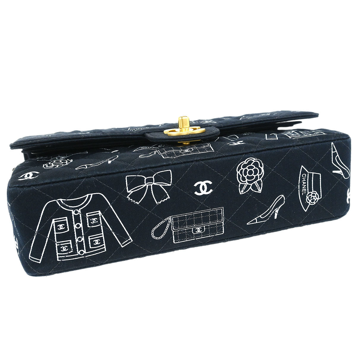 Chanel Navy Canvas Icon Medium Classic Double Flap Shoulder Bag