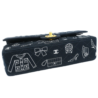 Chanel Navy Canvas Icon Medium Classic Double Flap Shoulder Bag